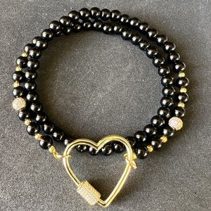 Black Tourmaline Protection Gold Heart Clasp carabiner necklace